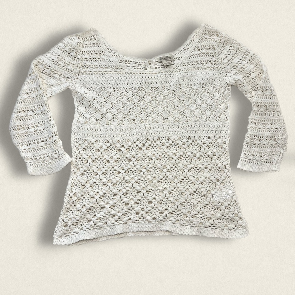 White Crochet Long Sleeve Top